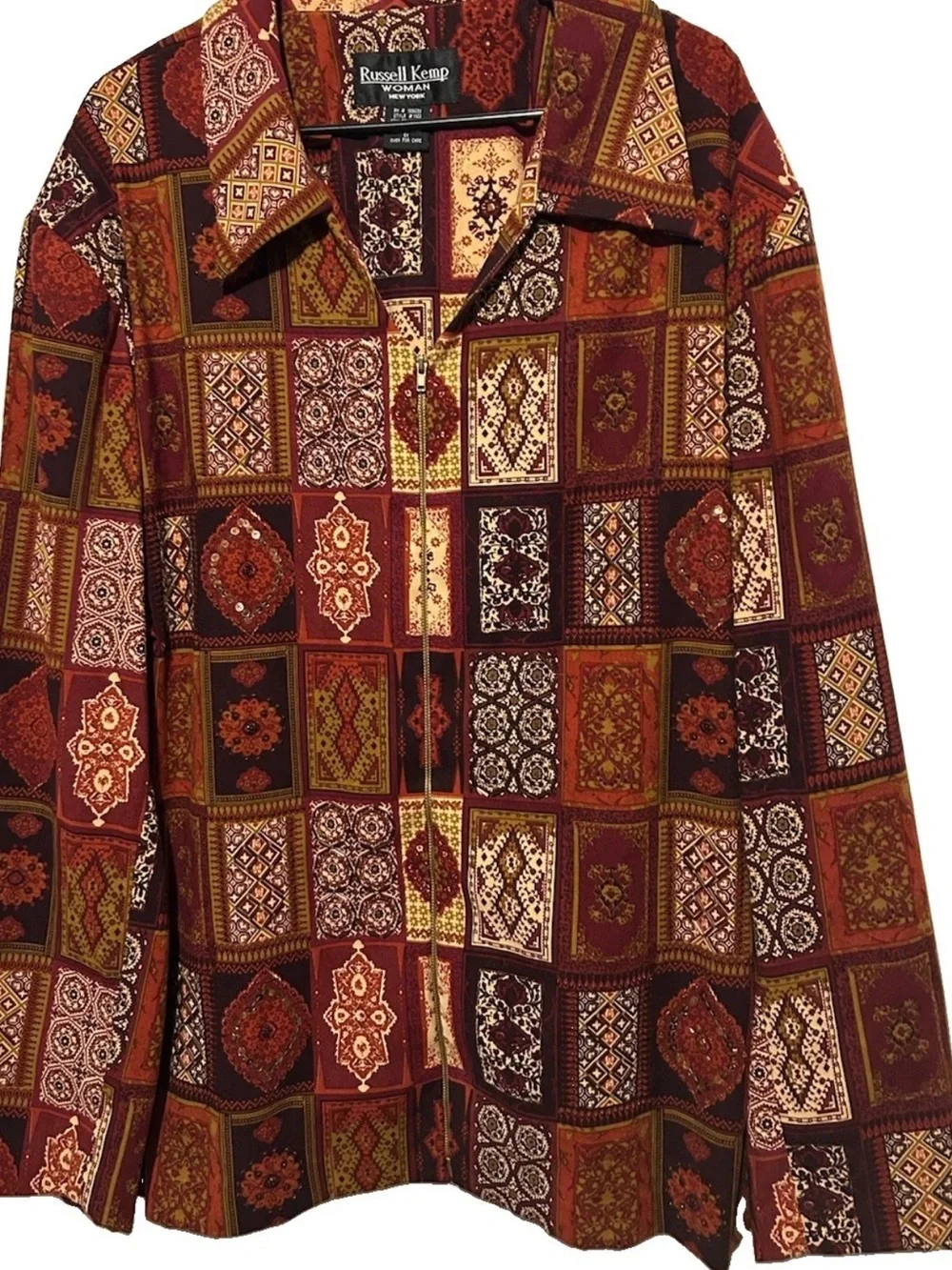 Russell Kemp Jacket 5X Rich Fall Colors Soft Moleskin Fabric Zip Front Plus Size